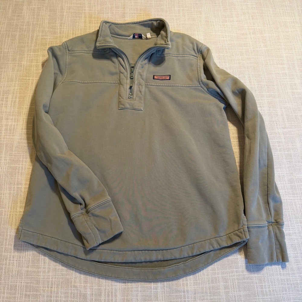 Vineyard Vines Womens Medium Sage Green Cotton French Terry Quarter Zip Pullover